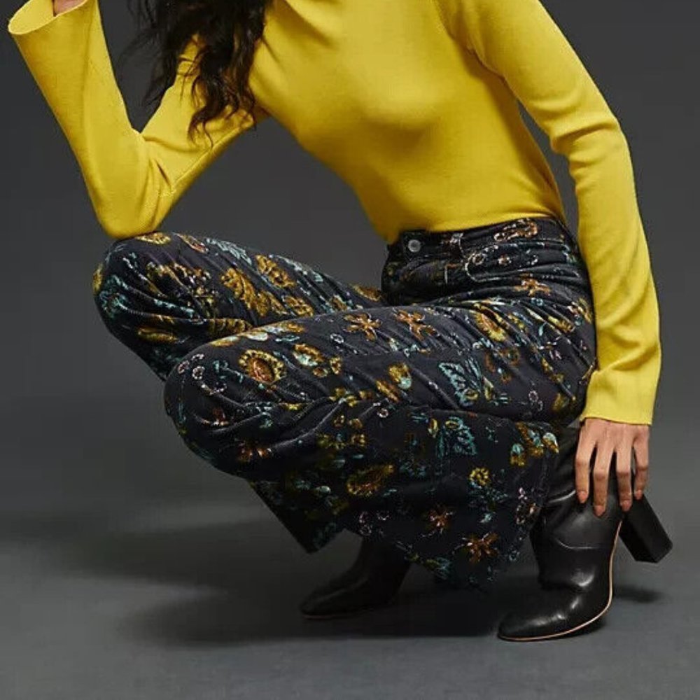 Anthropologie Pilcro 34 NWT The Icon Corduroy Flare Low-Rise Jeans Pants Floral - Picture 8 of 8